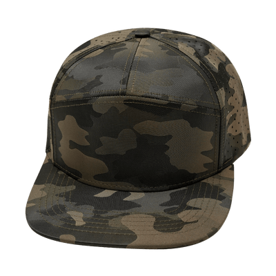 Blank 7 Panel hat — Tan Camo, Laser Mesh