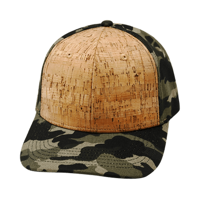 Blank 6 Panel hat — Cork, Tan Tree  Camo, Fabric Back