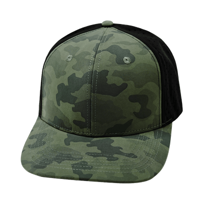 Blank 6 Panel hat — Teal Camo / Black, Laser Mesh