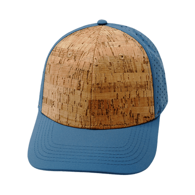 Blank 6 Panel hat — Cork, Slate Blue, Laser Mesh