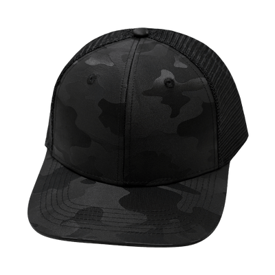 Blank 6 Panel hat — Black Camo / Black  Trucker Mesh