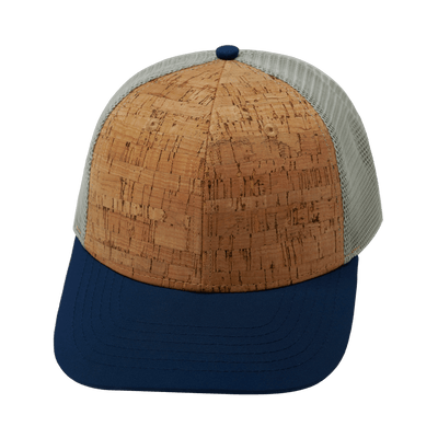 Blank 6 Panel hat — Cork, Navy / Gray, Trucker Mesh