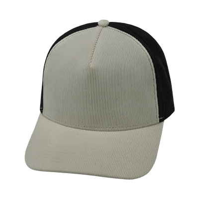 Blank 5 Panel hat — Structured, Corduroy, Cream / Black, Laser Mesh