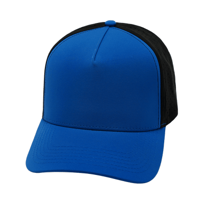 Blank 5 Panel hat — Structured, Royal Blue / Black, Laser Mesh