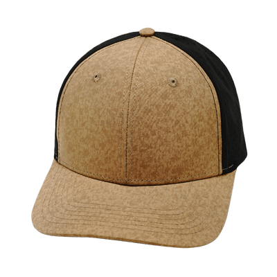 Blank 6 Panel hat — Tan Textured / Black, Laser Mesh