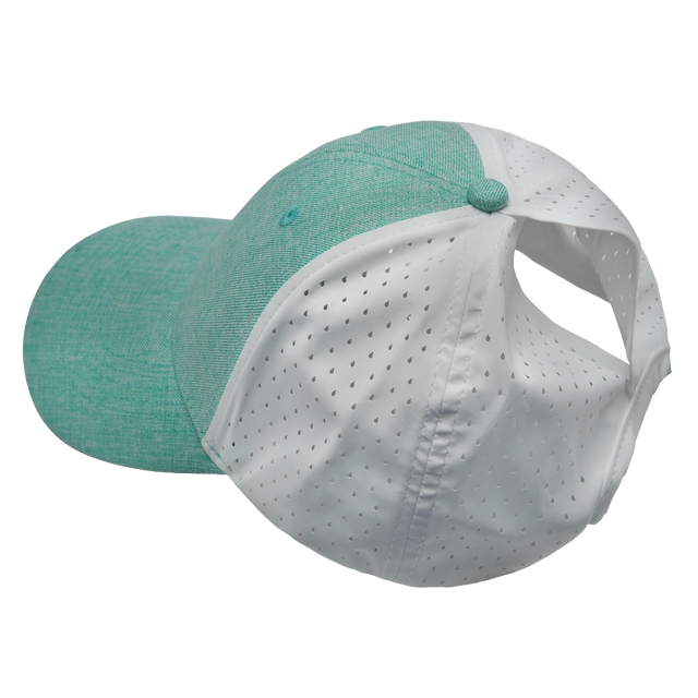 Blank - 6 Panel - Shallow Fit - Pony Tail - Teal / White (Unisex)