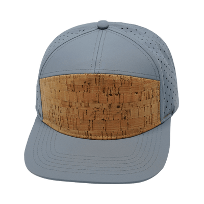 Blank 7 Panel hat — Cork, Gray Blue, Laser Mesh