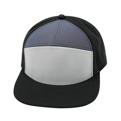 Blank 7 Panel hat — Black / Gray / Charcoal, Laser Mesh