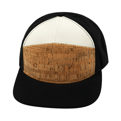 Blank 7 Panel hat — Cork, Black / Cream, Laser Mesh