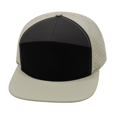 Blank 7 Panel hat — Cream / Black / Charcoal, Laser Mesh