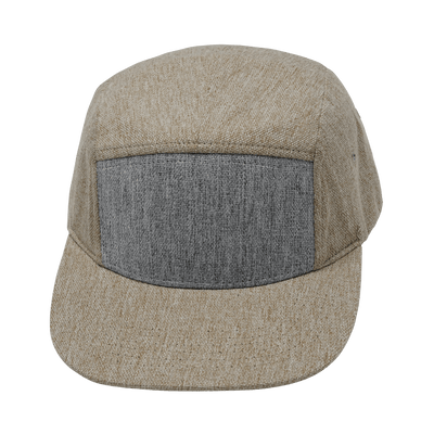 Blank 5 Panel hat — Unstructured, Cream Hemp / Gray Hemp, Fabric Back
