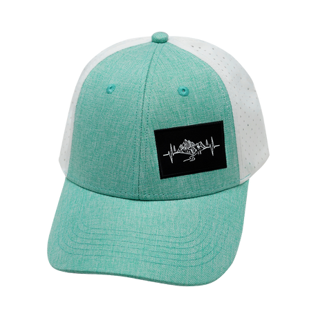 Mountains - 6 Panel - Shallow Fit - Pony Tail - Teal / White