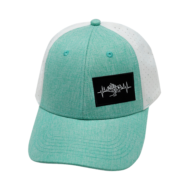 Mountains - 6 Panel - Shallow Fit - Pony Tail - Teal / White (Unisex)