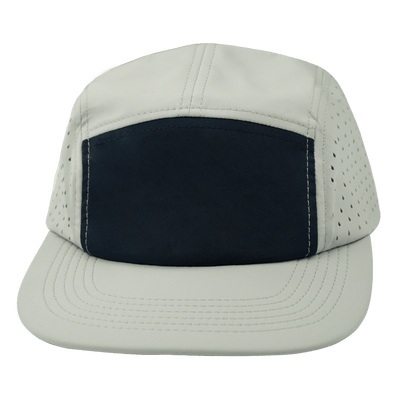 Blank 5 Panel hat — Sporty, Unstructured, Gray / Navy, Laser Mesh