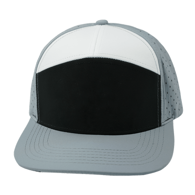 Blank 7 Panel hat — Gray / Black / White, Laser Mesh