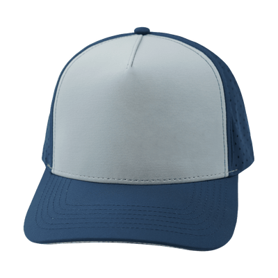 Blank 5 Panel hat — Structured, Dark Blue / Gray Blue, Laser Mesh