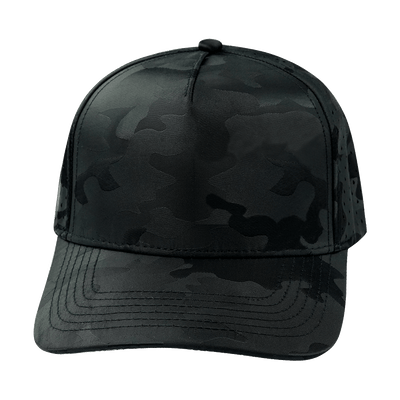 Blank 5 Panel hat — Structured, Black Camo, Laser Mesh