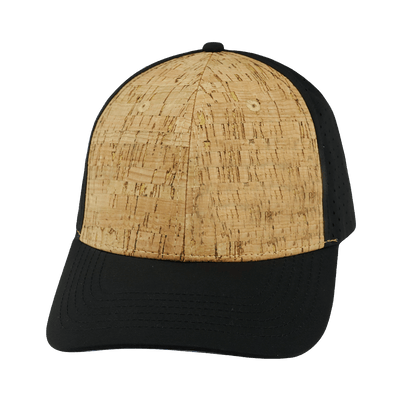 Blank 6 Panel hat — Cork, Black, Laser Mesh