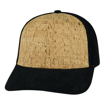Blank 6 Panel hat — Cork, Corduroy, Black, Laser Mesh