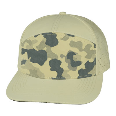 Blank 7 Panel hat — Cream / Soft Cream Camo, Laser Mesh