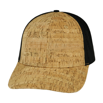 Blank 6 Panel hat — Cork, Sheer Black, Laser Mesh