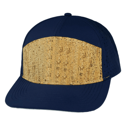 Blank 7 Panel hat — Cork, Navy, Laser Mesh