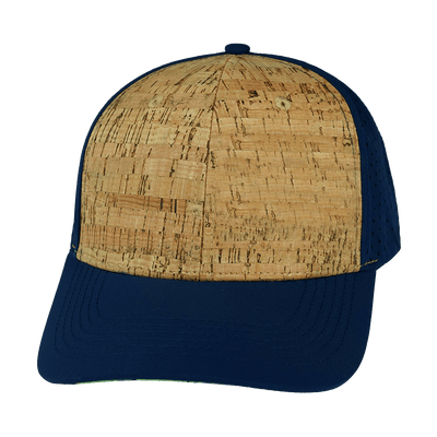 Blank 6 Panel hat — Cork, Navy, Laser Mesh