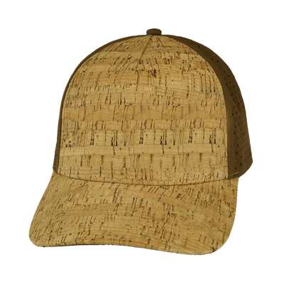 Blank 5 Panel hat — Structured, Cork, Brown, Laser Mesh