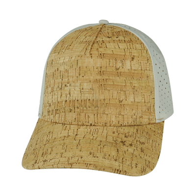 Blank 5 Panel hat — Structured, Cork, Gray, Laser Mesh