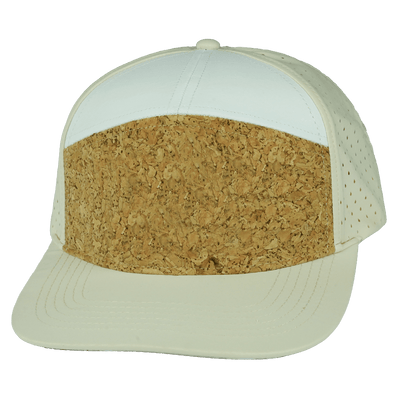 Blank 7 Panel hat — Cork, Cream / White, Laser Mesh