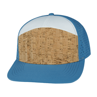 Blank 7 Panel hat — Cork, Blue / White, Laser Mesh