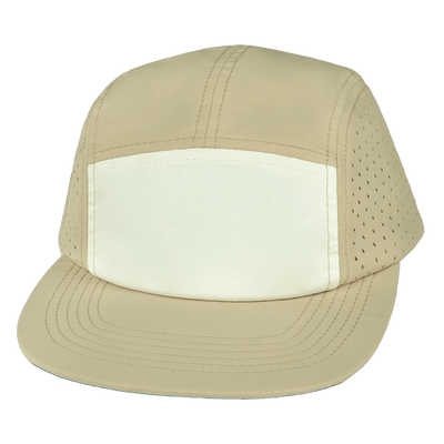 Blank 5 Panel hat — Sporty, Unstructured, Sand / White, Laser Mesh