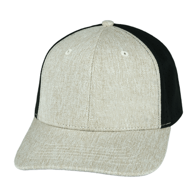 Blank 6 Panel hat — Cream Hemp / Black, Laser Mesh