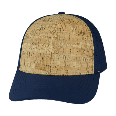 Blank 6 Panel hat — Cork, Dark Blue, Laser Mesh