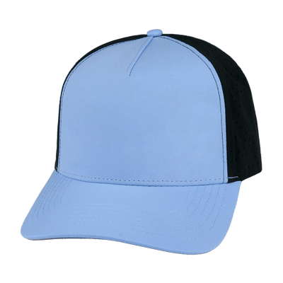 Blank 5 Panel hat — Structured, Light Blue / Black, Laser Mesh