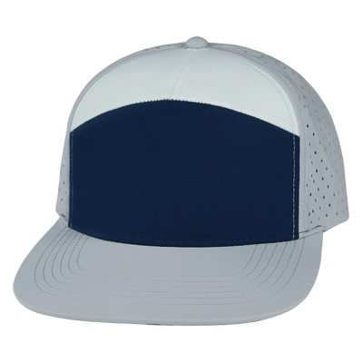 Blank 7 Panel hat — Gray / Navy / White, Laser Mesh
