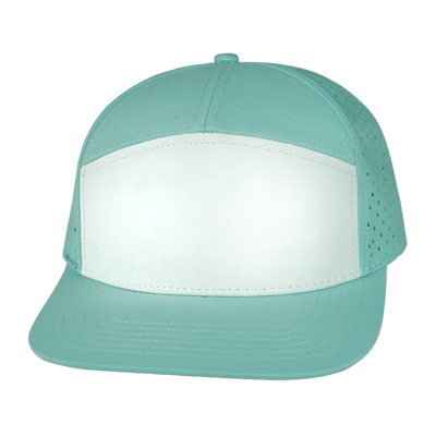 Blank 7 Panel hat — Mint / White, Laser Mesh