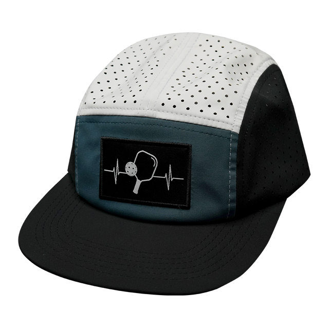 Pickleball Hat, 5 Panel Hat, Strapback, Black, Slate Green, White, Mens Hat, Womens Hat, Front Picture