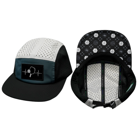 Pickleball hat, 5 panel hat, Strapback, Black, Slate Green. White, Mens Hat, Womens Hat, Main Picture