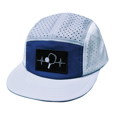 Pickleball Hat, 5 Panel Hat, Strapback, Gray, Navy, White, Mens Hat, Womens Hat, Front Picture