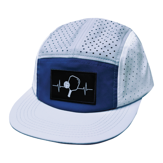 Pickleball Hat, 5 Panel Hat, Strapback, Gray, Navy, White, Mens Hat, Womens Hat, Front Picture