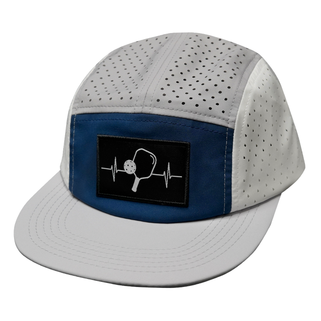 Pickleball hat, 5 panel hat, Strapback, Gray, Navy, White, Mens Hat, Womens Hat, Front Picture