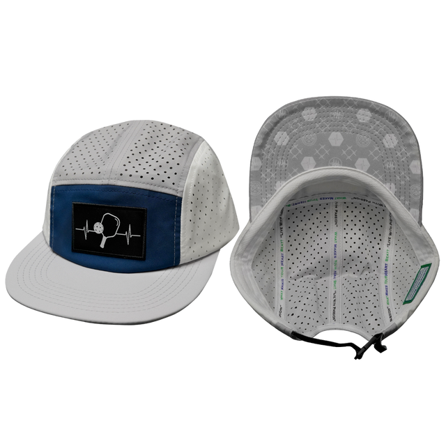 Pickleball hat, 5 panel hat, Strapback, Gray, Navy, White, Mens Hat, Womens Hat, Main Picture