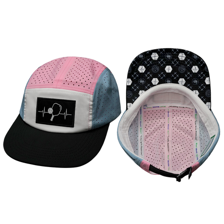 Pickleball hat, 5 panel hat, Strapback, Light Blue, Pink, White, Mens Hat, Womens Hat, Main Picture