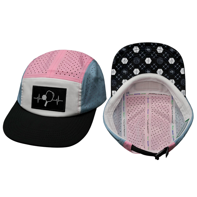 Pickleball hat, 5 panel hat, Strapback, Light Blue, Pink, White, Mens Hat, Womens Hat, Main Picture