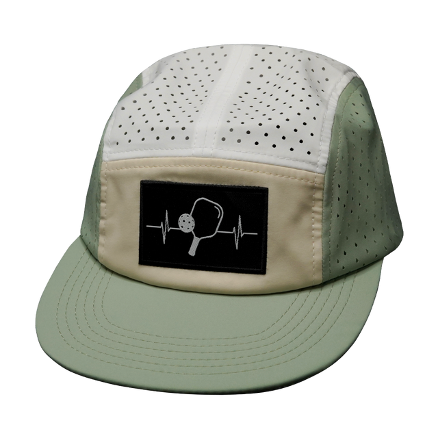 Pickleball hat, 5 panel hat, Strapback, Sage, Cream, White, Mens Hat, Womens Hat, Front Picture