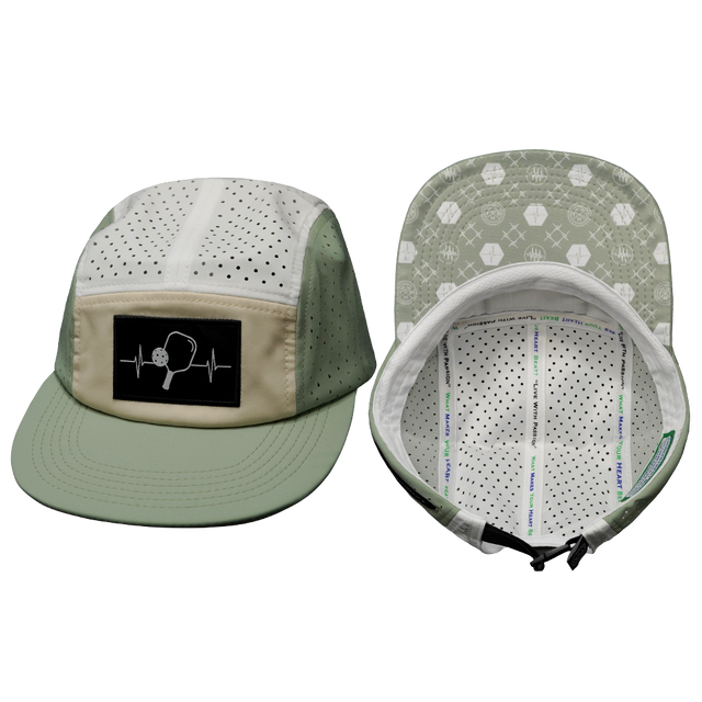 Pickleball hat, 5 panel hat, Strapback, Sage, Cream, White, Mens Hat, Womens Hat, Main Picture