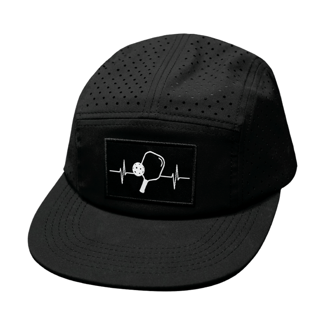 Pickleball Hat, 5 Panel Hat, Strapback, Black, Mens Hat, Womens Hat, Front Picture