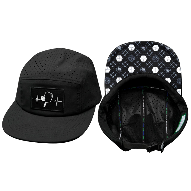 Pickleball hat, 5 panel hat, Strapback, Black, Mens Hat, Womens Hat, Main Picture