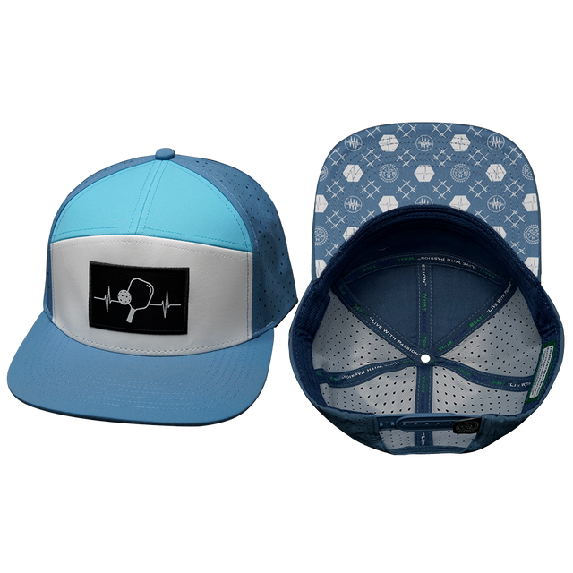 Pickleball hat, Flat Bill, Snapback hat, Light Blue, White, Aqua, Mens Hat, Womens Hat, Main Picture